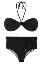 Laden Sie das Bild in den Galerie-Viewer, Product Front: Rio De Sol Set Set Shimmer-Black Twist Belted-High-Waist