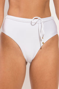 Bottom Shimmer-White Belted-High-Waist